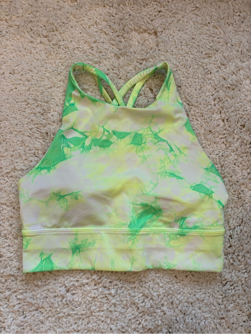 Lululemon Energy Bra High Neck Long in Neon Green and Yellow